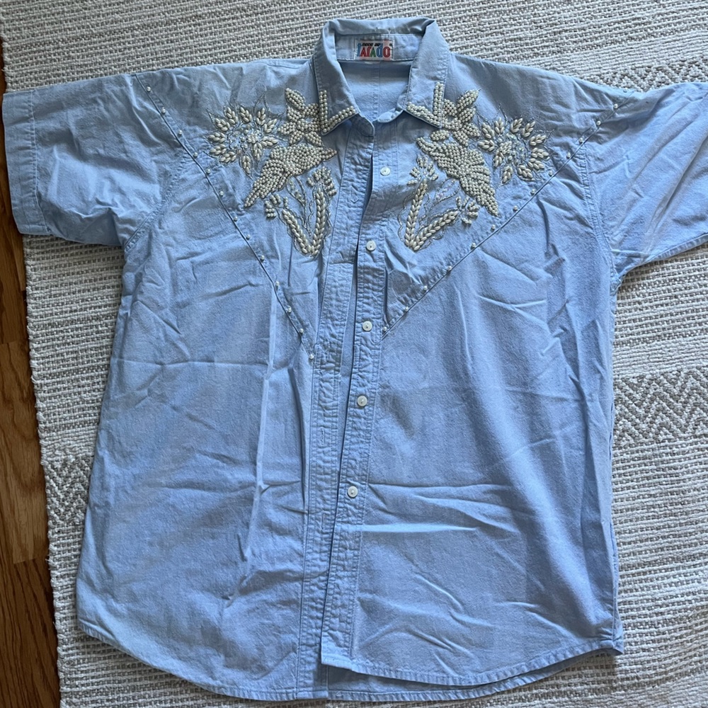 Denim vintage beaded button down